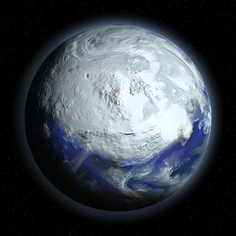 Uma representação artística de uma Terra congelada (Crédito: Discovod / Shutterstock)