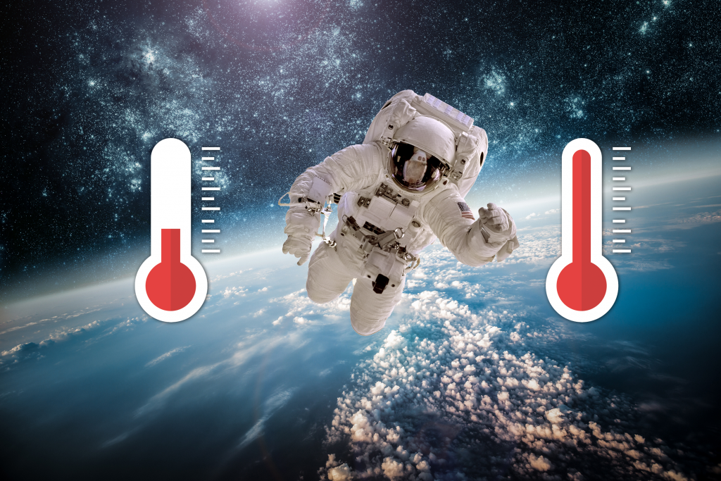 astronaut inspace with thermometers