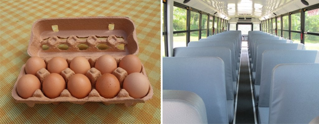 Ovos e assentos de ônibus