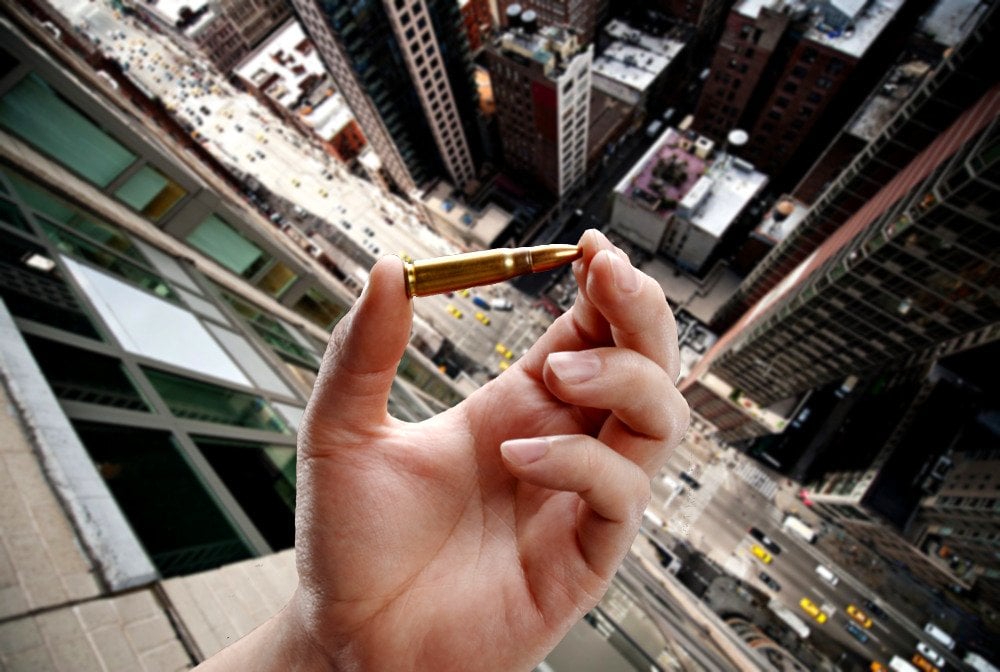 Bullet drop from top of building