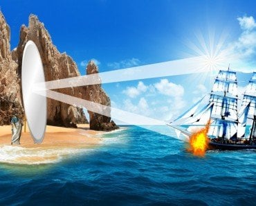 Archimedes Mirror solar burnning ship