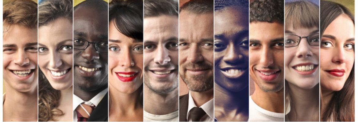 Different skin color people smilling