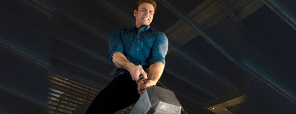 Captain america lifting thor's hammer