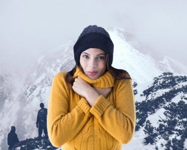 Girl feeling cold on high altitude