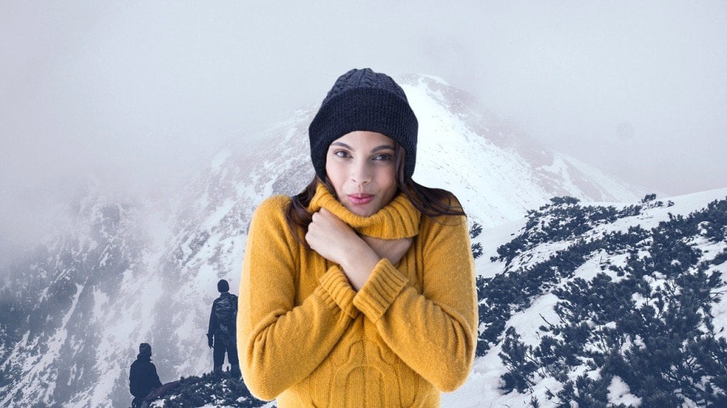 Girl feeling cold on high altitude