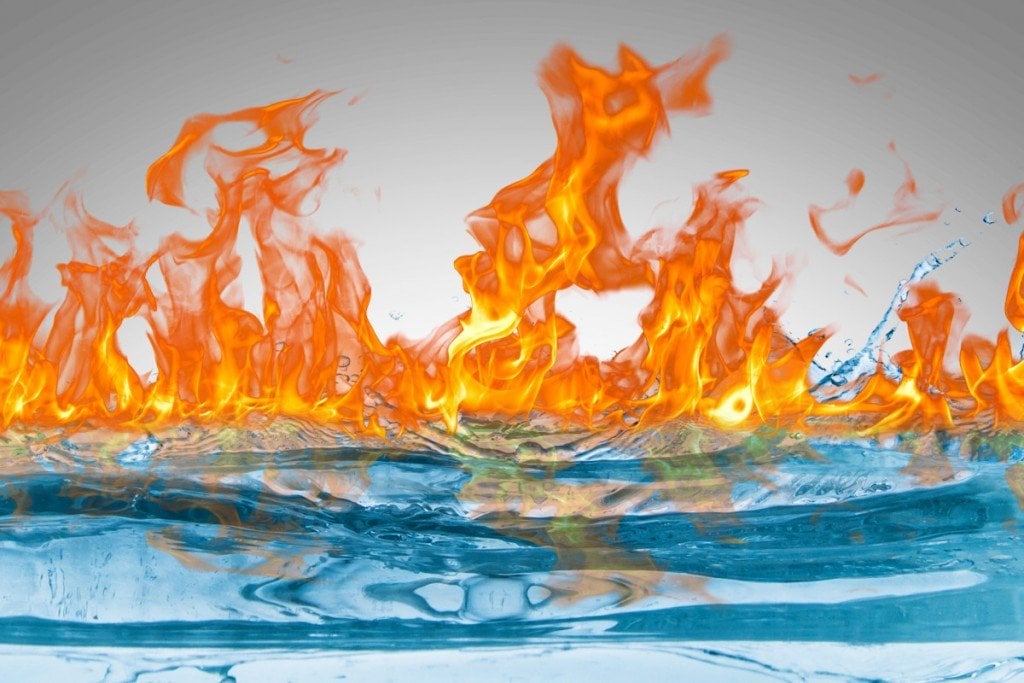 Fire burning water