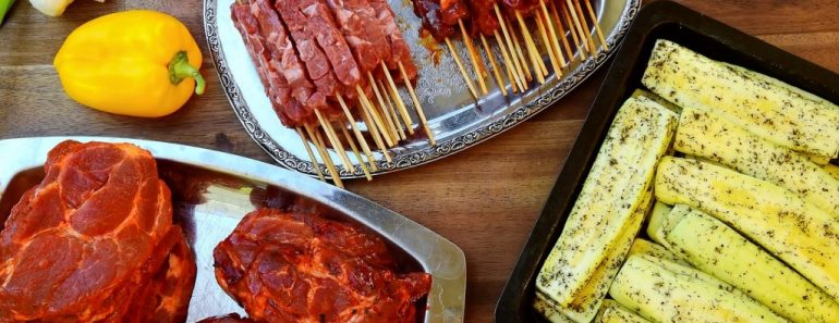 Raw meat on table