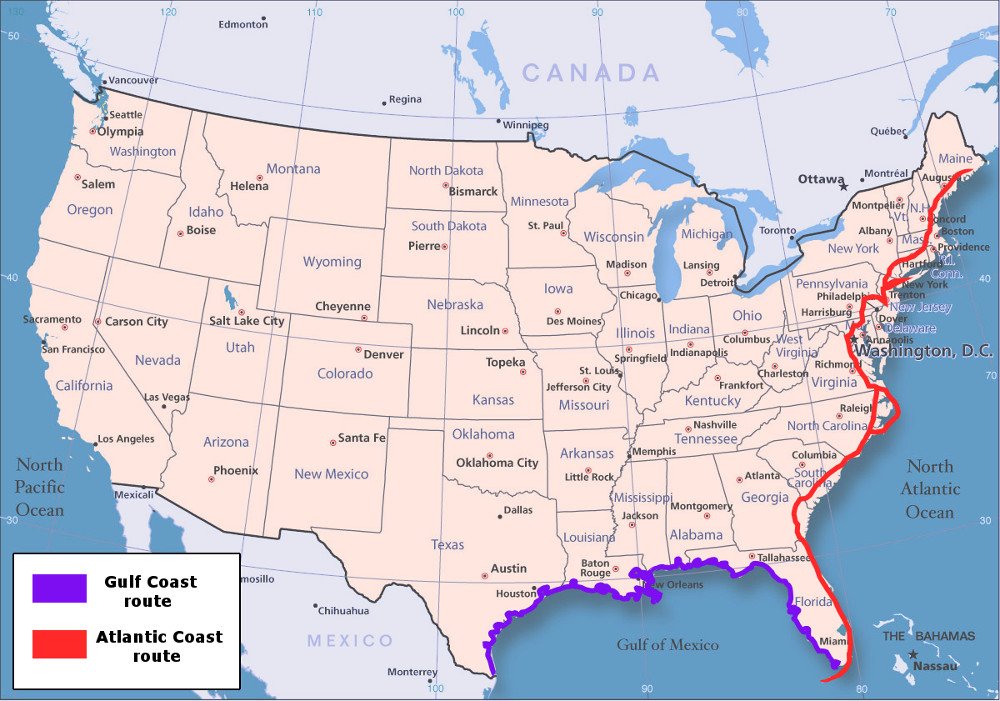 Gulf Coast States And Capitals - Gulf Atlantic Coast Route On US Map