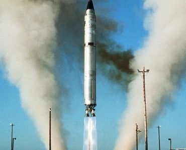 An LGM-25C Titan II missile is launched at Vandenberg Air Force Base, California (USA), in 1975.