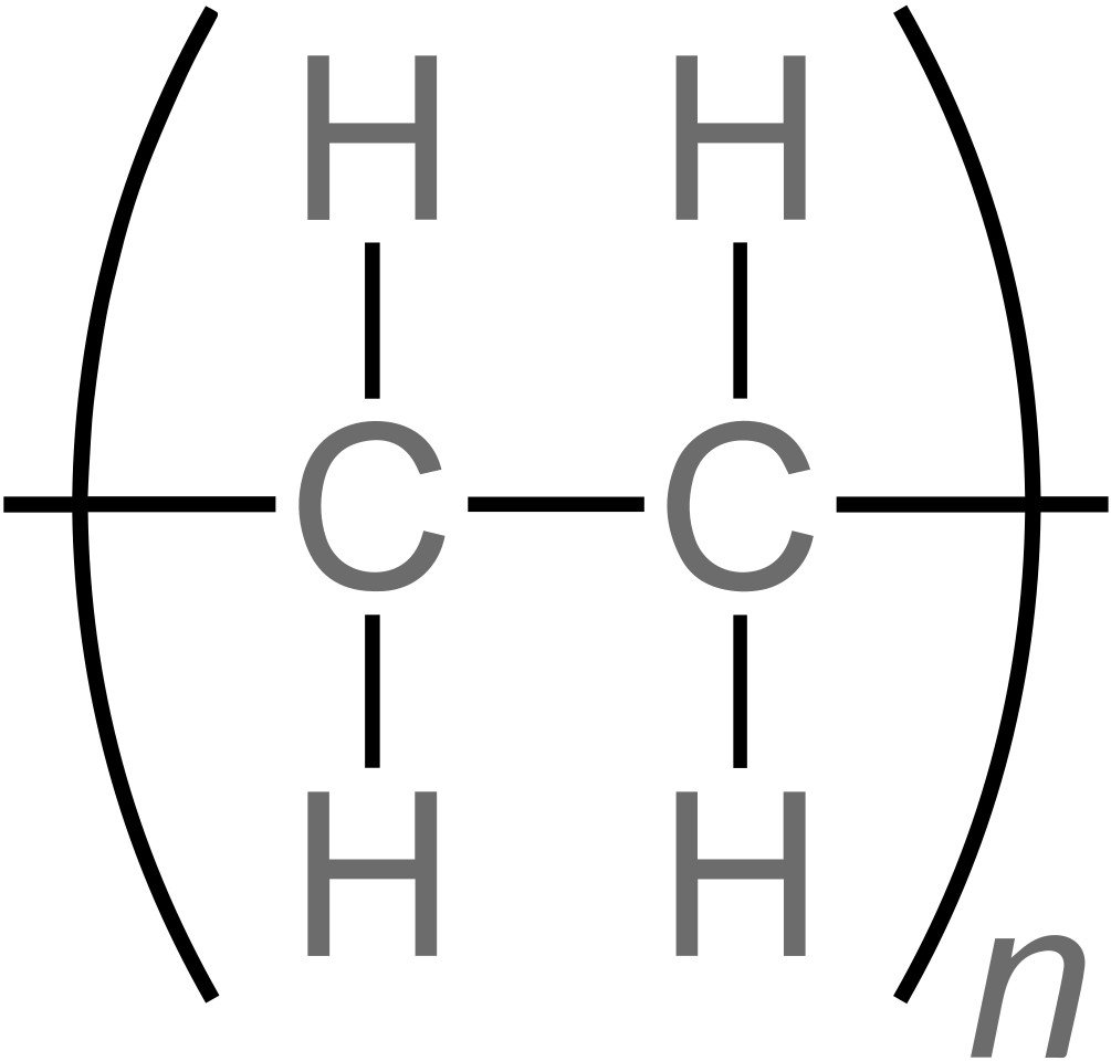 Fórmula esquelética de um monômero de polietileno