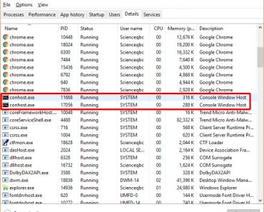 Conhost.exe process in windows 10