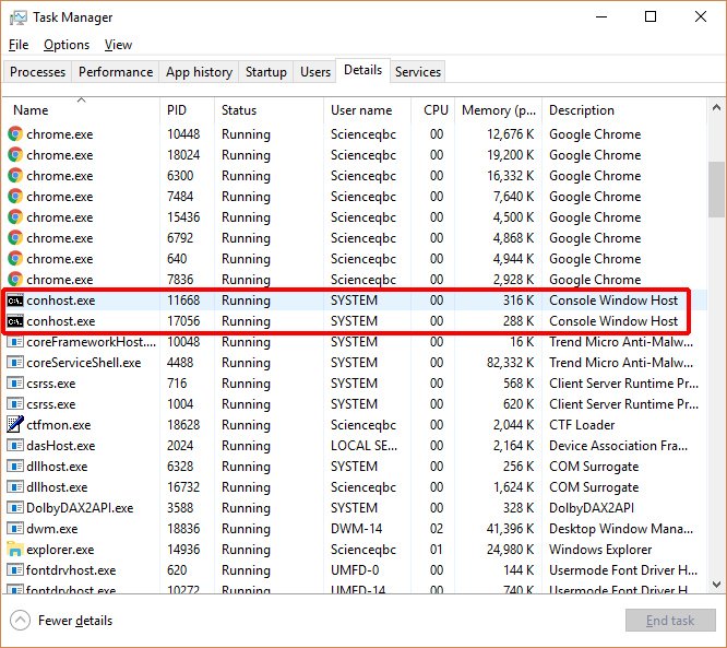 Conhost.exe process in windows 10