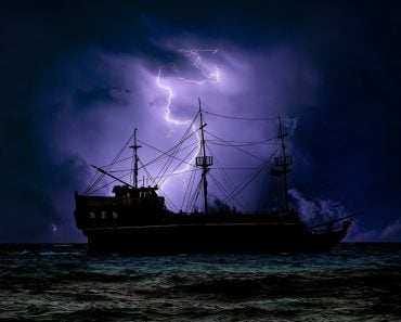 lightning storm ship sea ocean pirate