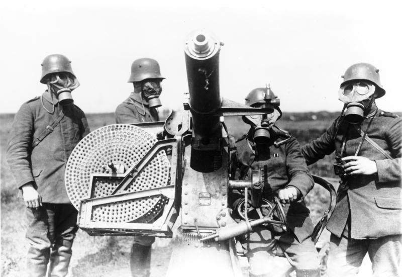 German soldiers with gas masks