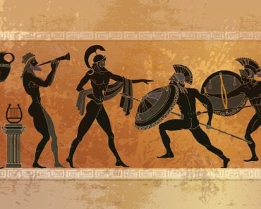 Ancient Greece scene. Black figure pottery. Ancient Greek mythology. Warriors Sparta people, gods - Vector(matrioshka)