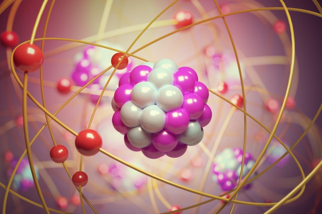 Elementary particles in atom. Physics concept. 3D rendered illustration. - Illustration(vchal)s