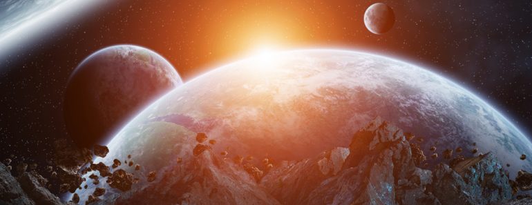 Gigantic asteroids in space about to crash on planets 3D rendering elements of this image furnished by NASA - Illustration(sdecoret)s