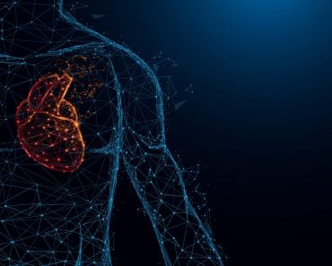 Human heart anatomy form lines and triangles, point connecting network on blue background. Illustration vector - Vector(piick)s