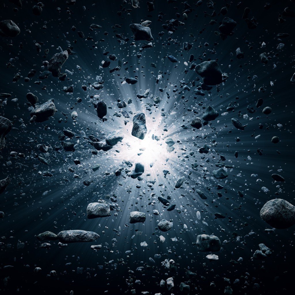 Rocks and debris flying through space after a huge big bang explosion 3D render Illustration (Johan Swanepoel)s