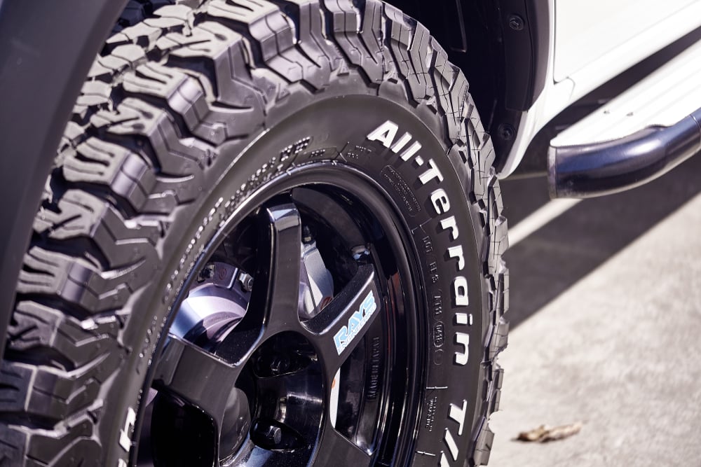 BANGKOK, THAILAND - OCTOBER 31, 2018; close up of BFGoodrich All-Terrain 4WD tyre features tougher sidewall rubber( KULLAPONG PARCHERAT)s