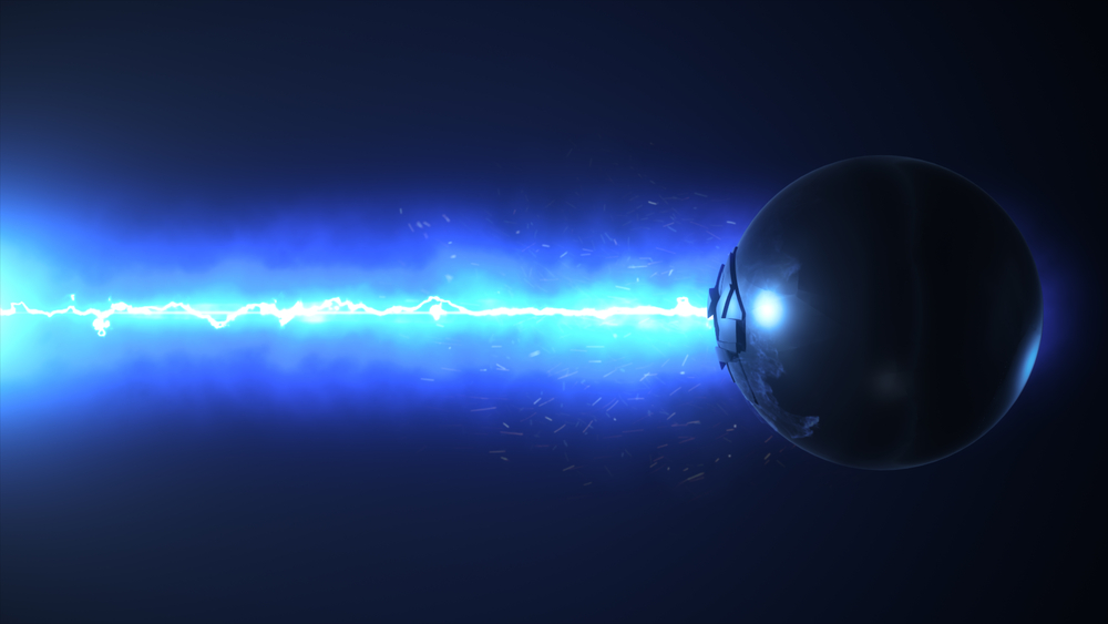 Blue laser destroys the sphere 3d illustration - Illustration(FlashMovie)S