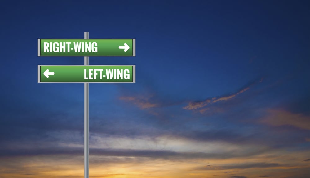 Graphic of a Left-wing and Right-wing Road Signs on Sunset Background - Illustration(Sampien)S