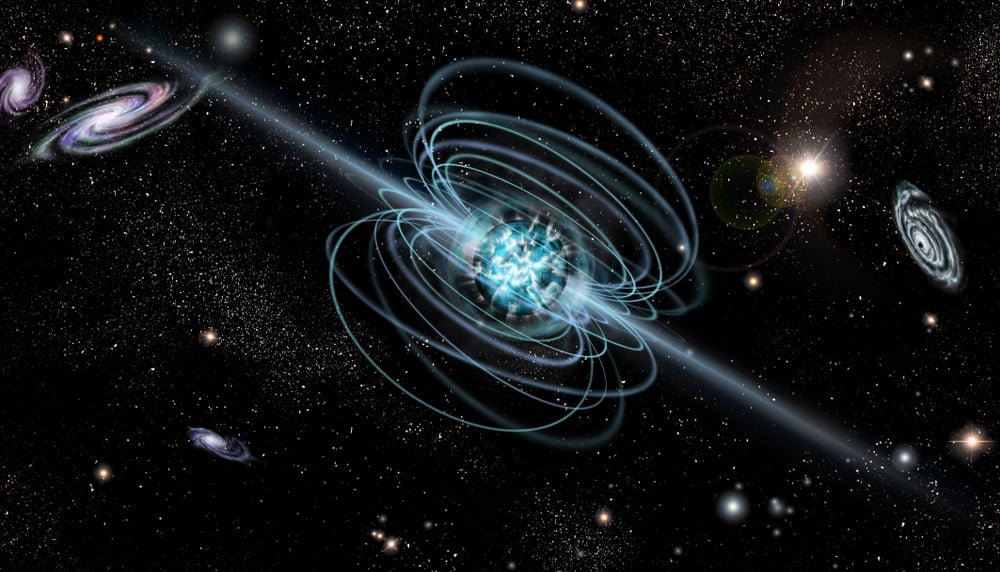 Magnetar neutron star with high magnetic field in a deep space. Artist's conception Illustration(orin)s