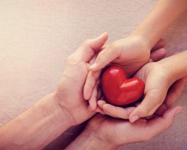 adult and child hands holding red heart, health care love, give, hope and family concept, world heart day(SewCream)s