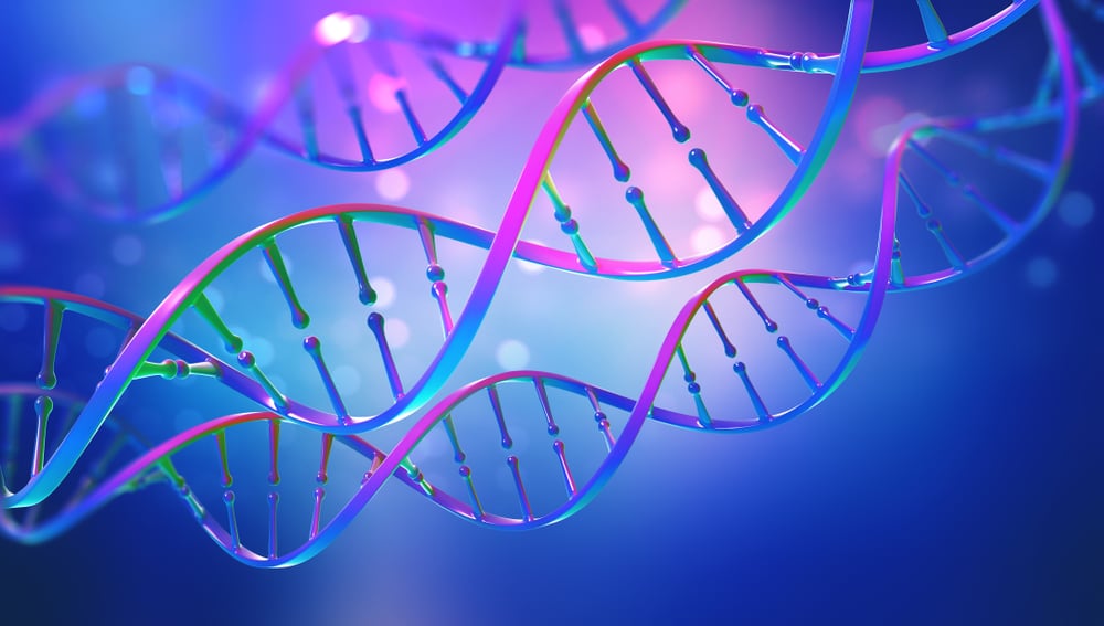 DNA. Study of gene structure of cell. Bright neon light. DNA molecule structure. 3D double helix illustration( Yurchanka Siarhei)s