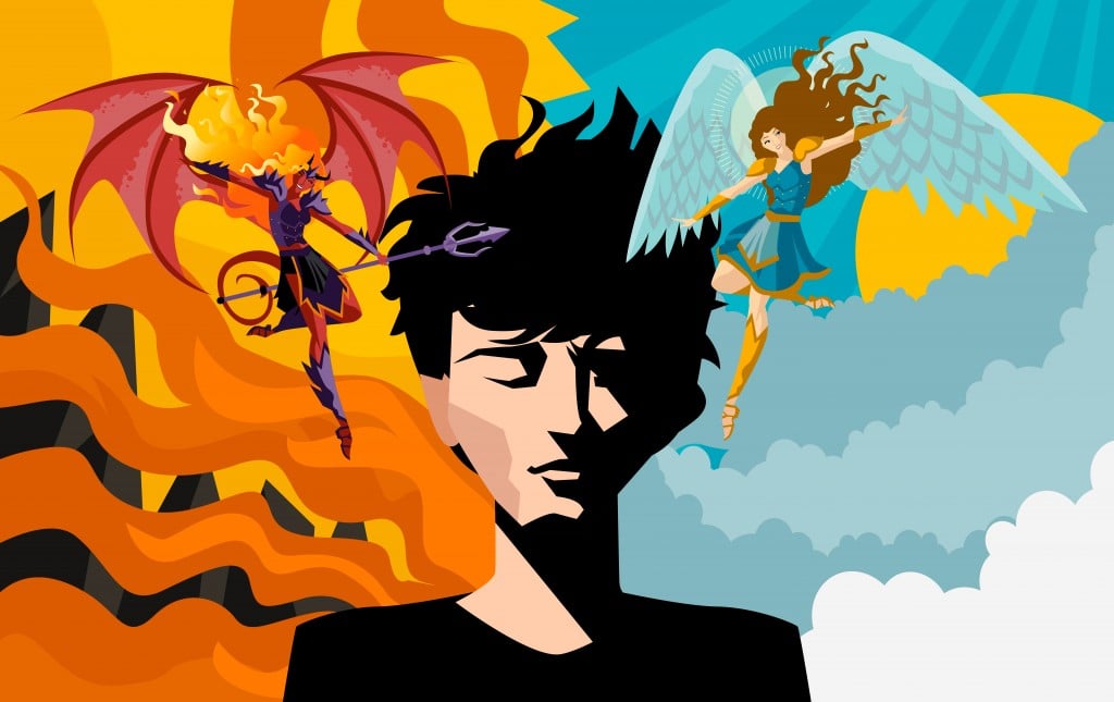 man with angel and demon in his shoulders - Vector(delcarmat)s