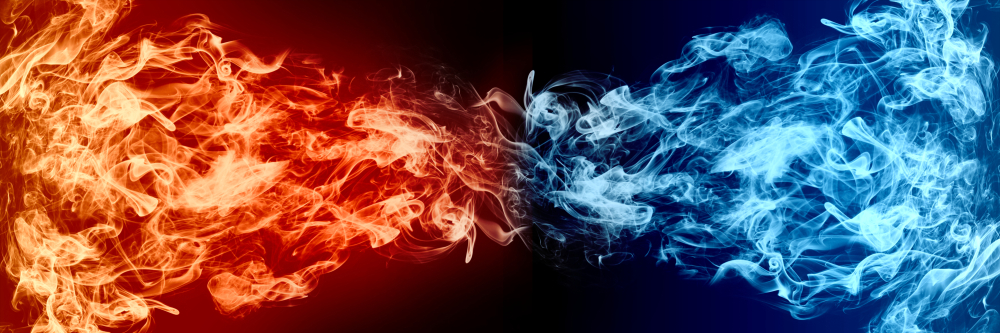 Abstract Fire and Ice element against (vs) each other background(kkssr)s