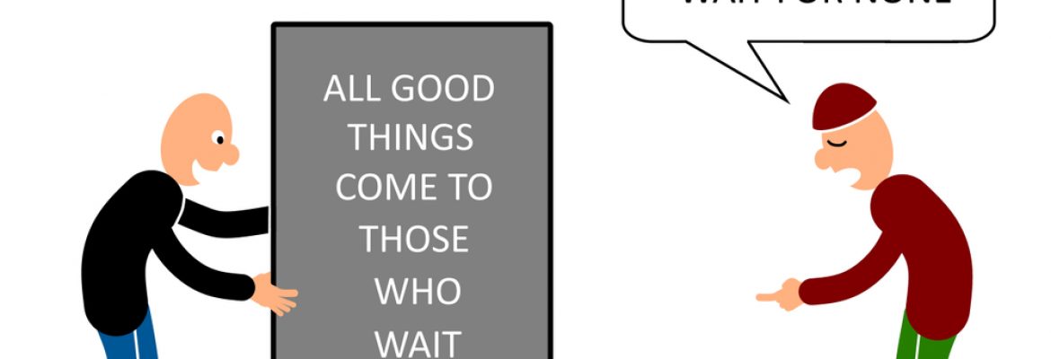 Two man talking on two contradict proverbs on time(mypokcik)s