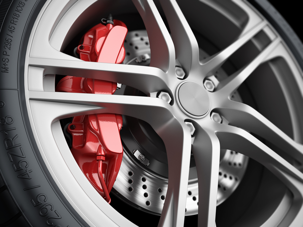 Car wheel and brake system. Red caliper, sport tire(Oleksandr_Delyk)s