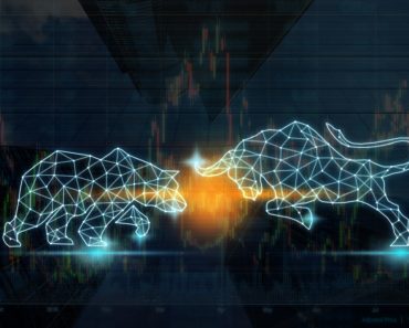 polygonal bull and bear shape writing by lines and dots over the Stock market(TZIDO SUN)s