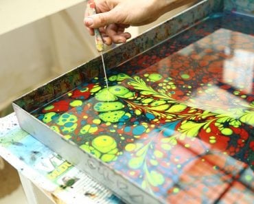 Ebru is a Turkish traditional painting method to transfer paint from a special fluid onto paper(Zinemo)s