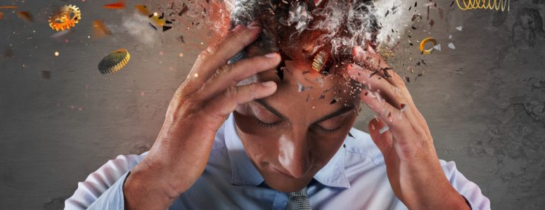 Head explosion of a stressed and tired businessman due to overwork(alphaspirit)S