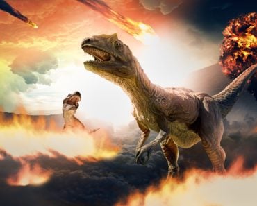 3d rendering of dinosaur and asteroids during extinction day(serpeblu)s