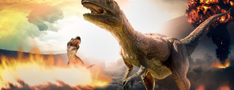 3d rendering of dinosaur and asteroids during extinction day(serpeblu)s