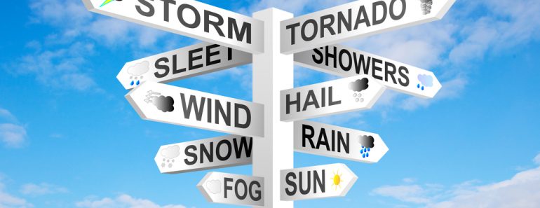 Weather,Signpost,On,Blue,Cloudy,Sky,Background