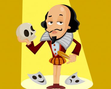 Shakespeare Vector illustration of Shakespeare as funny character with a skull