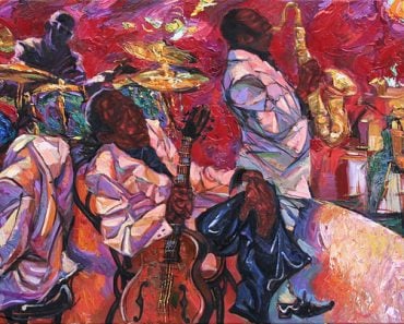 Singer,,Jazz,Club,,Saxophonist,,Jazz,Band,,Oil,Painting,,Artist,Roman