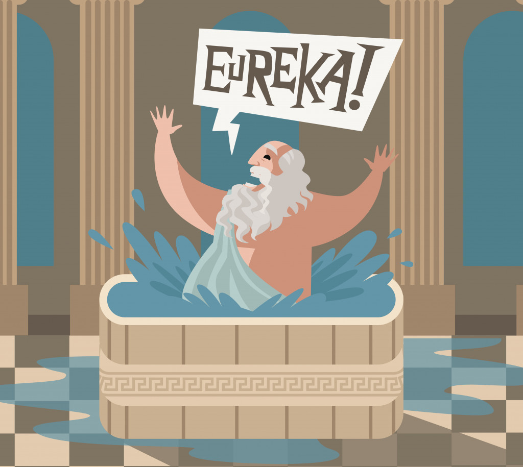 archimedes of syracusa ancient genius mathematician inventor saying eureka in the bath