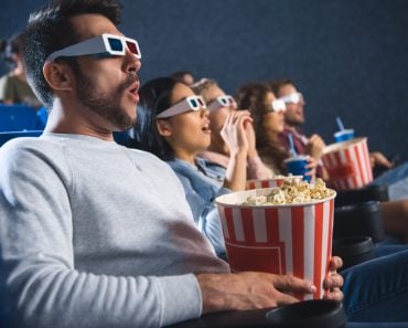 Shocked,Multiethnic,Friends,In,3d,Glasses,With,Popcorn,Watching,Film