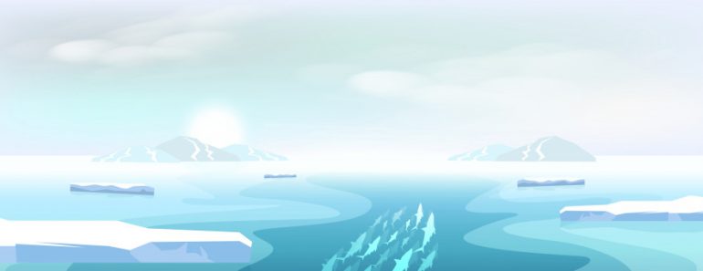 Arctic landscape ice melting and ice mountains