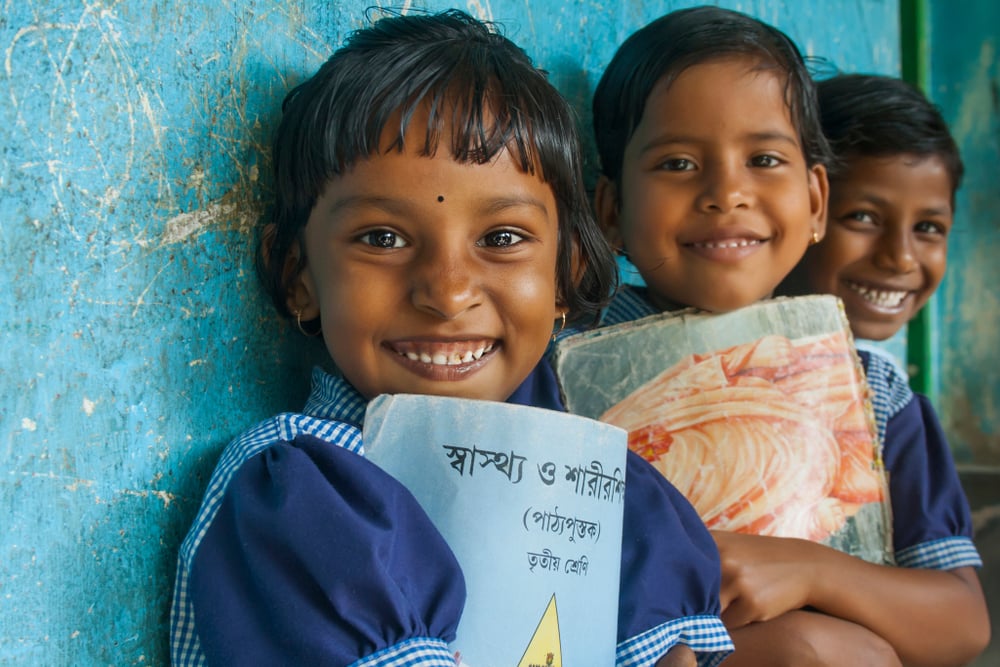 Three,Portrait,Girls,Smiling,In,School,1st,January,2000,,Medinipur,