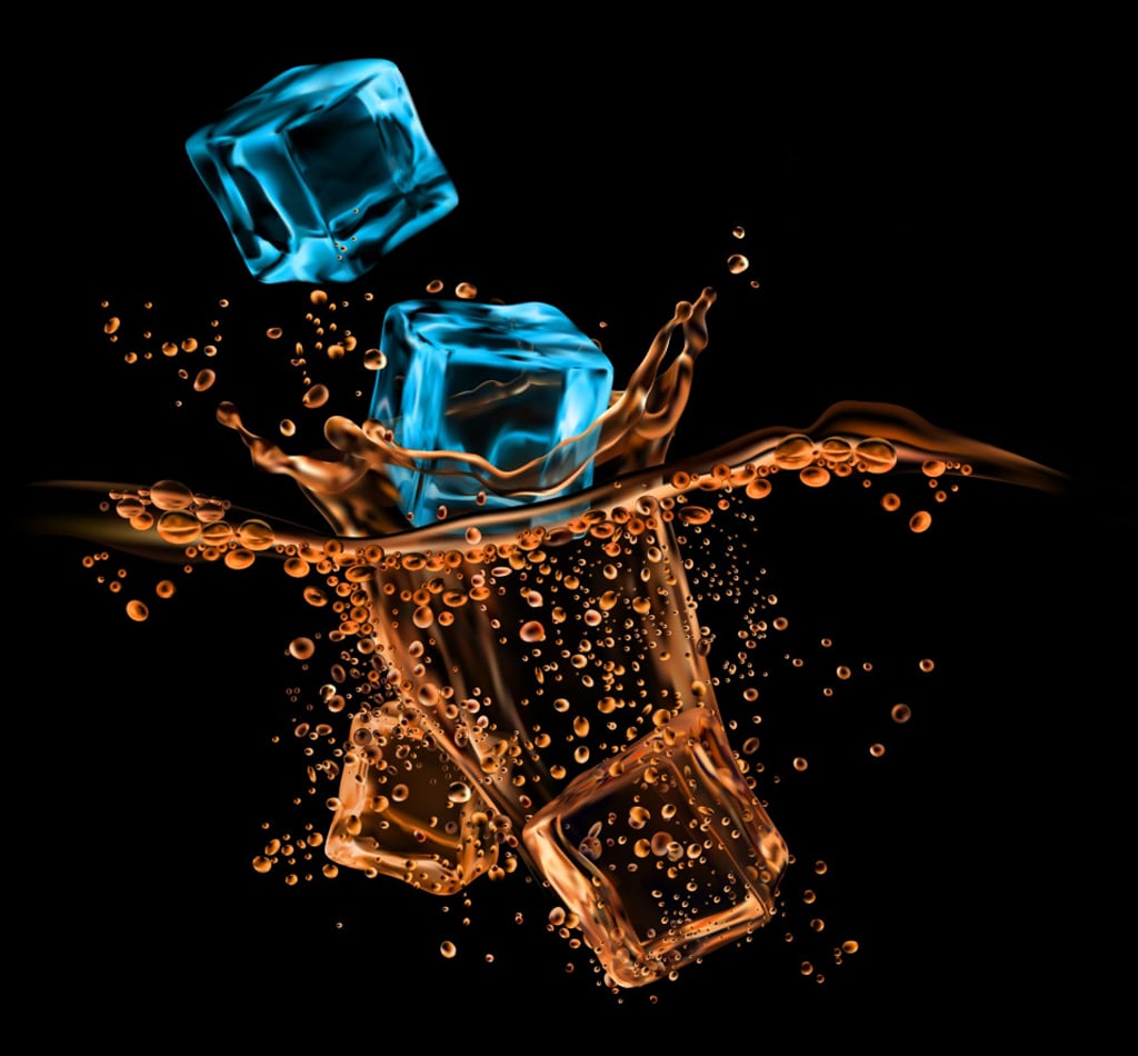 Ice-crystal-cubes-falling-to-whiskey-cognac-or-rum-bourbon-or-brandy-alcohol-drink