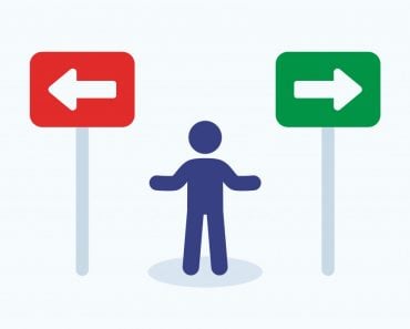 Man making decision on direction choice icon vector graphic