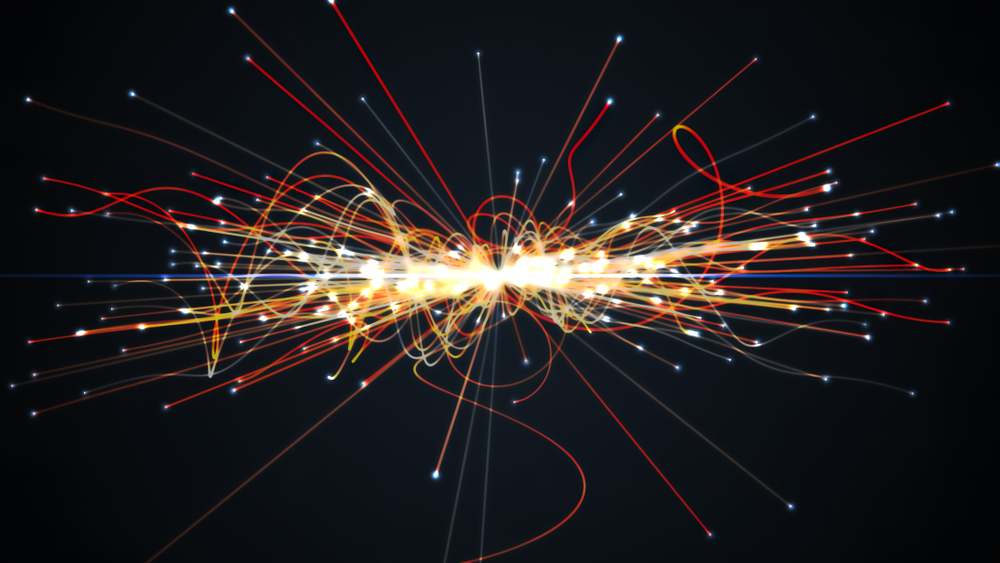 Particles,Collision,In,Hadron,Collider.,Astrophysics,Concept.,3d,Rendered,Illustration.
