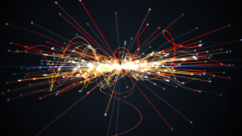 Particles,Collision,In,Hadron,Collider.,Astrophysics,Concept.,3d,Rendered,Illustration.
