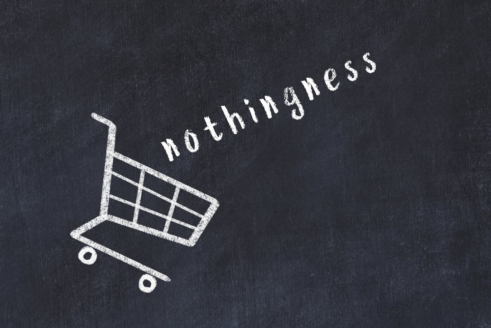 Chalk,Drawing,Of,Shopping,Cart,And,Word,Nothingness,On,Black